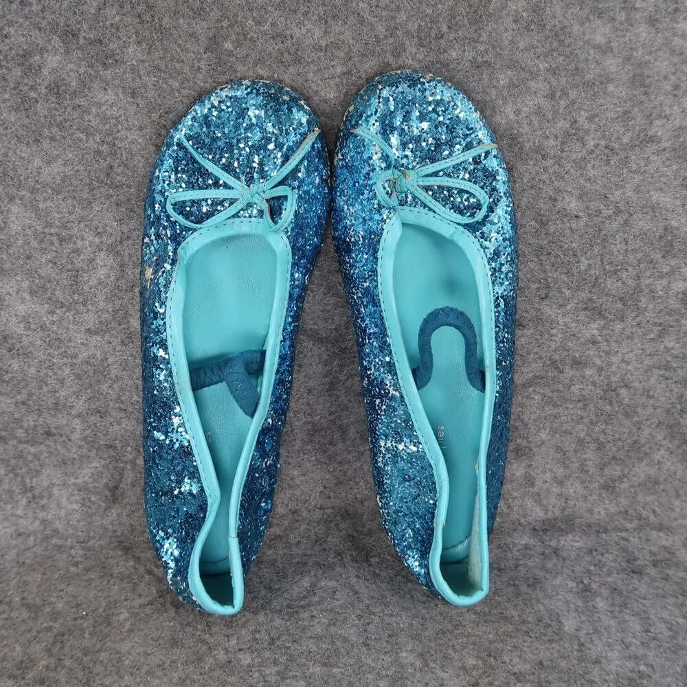 Chasing Fireflies Shoes Kids 2 Ballet Flats Elastic Strap Slip On Blue Glitter